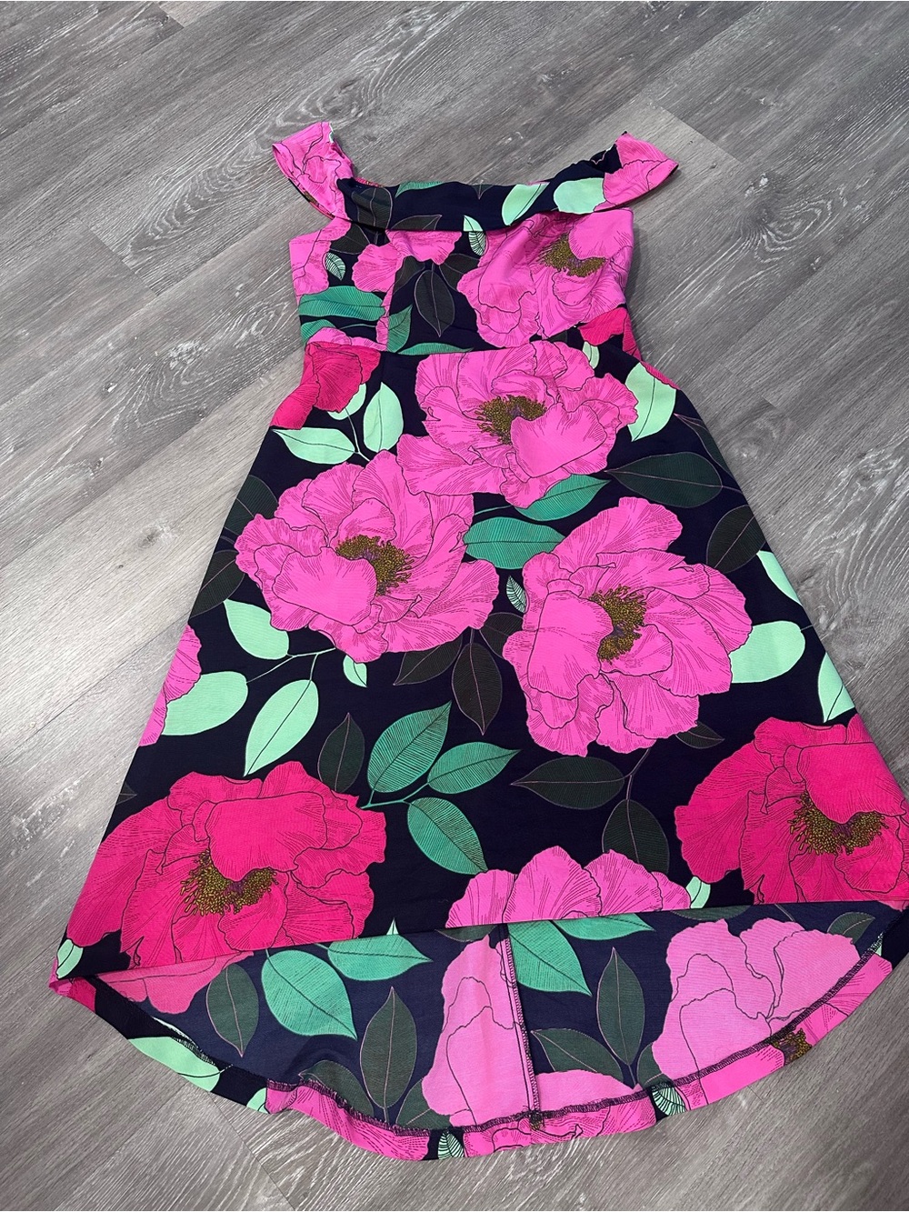 New York & Company Navy Dress with Hot Pink Floral Print - Picture 3 of 5
